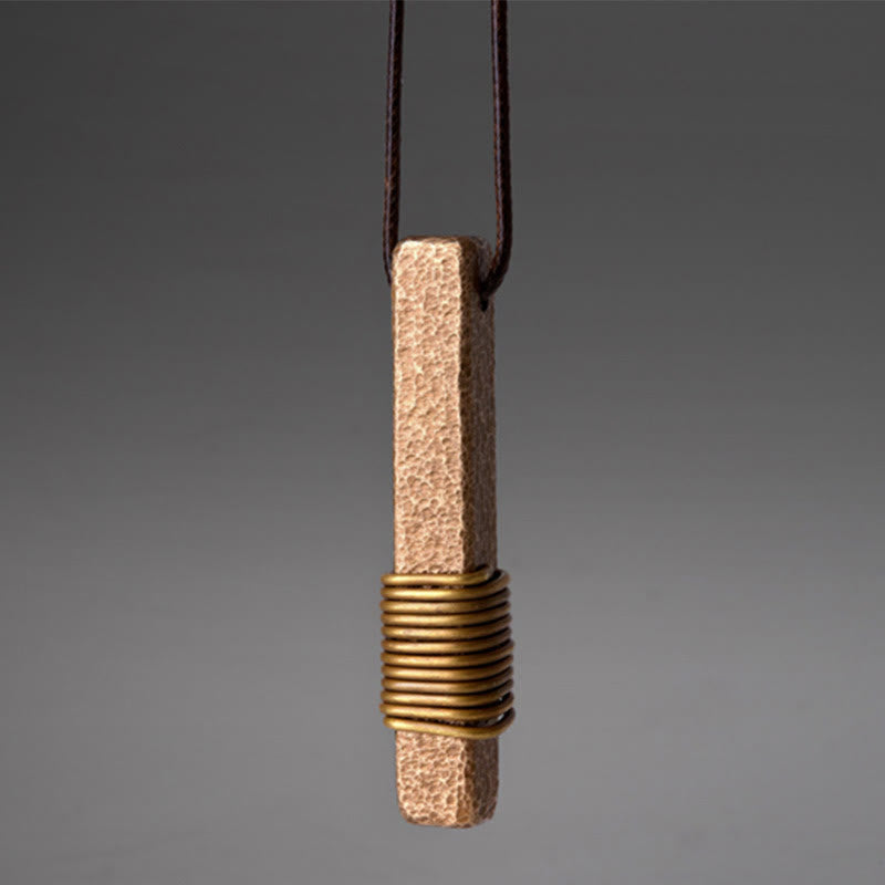 Buddha Stones Vintage Textured Design Brass Copper Wealth Necklace Pendant