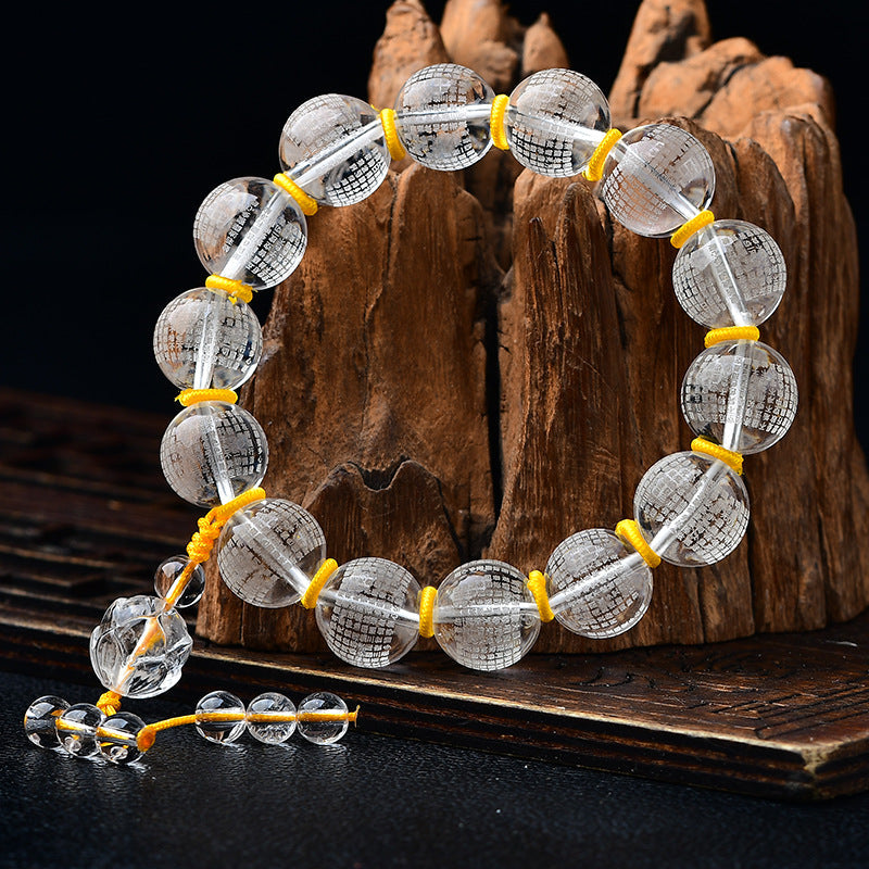 Wear FengShui Tibet White Crystal Half Demon Half Buddha Heart Sutra Lotus Healing Bracelet