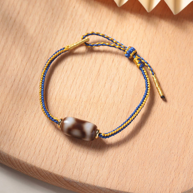 Wear FengShui Tibetan Three-eyed Dzi Bead Luck Happiness Bracelet