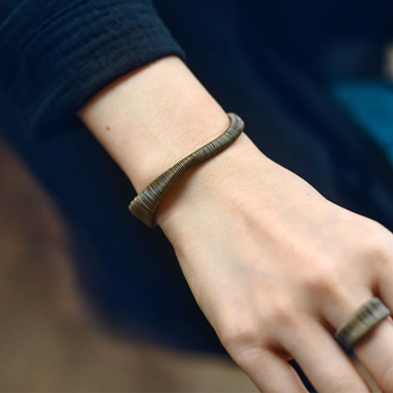 Wear FengShui Simple Design Wrapped Brass Copper Luck Wealth Adjustable Cuff Bracelet
