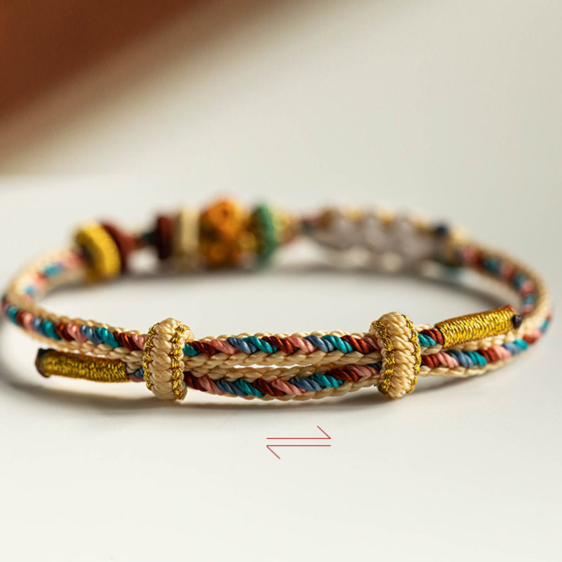 Wear FengShui Handmade Dunhuang Color Peach Blossom Pattern Braid String Bracelet