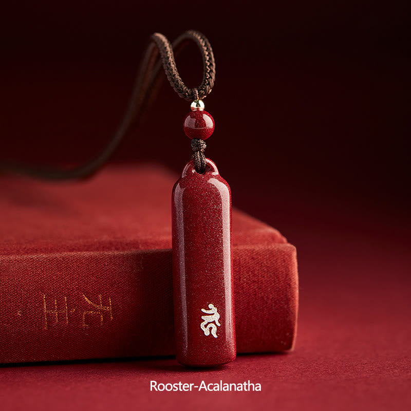 Wear FengShui Chinese Zodiac Natal Buddha Cinnabar Amulet Protection String Necklace Pendant