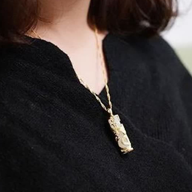 Wear FengShui Jade Dragon Phoenix Copper Blessing Harmony Necklace Pendant