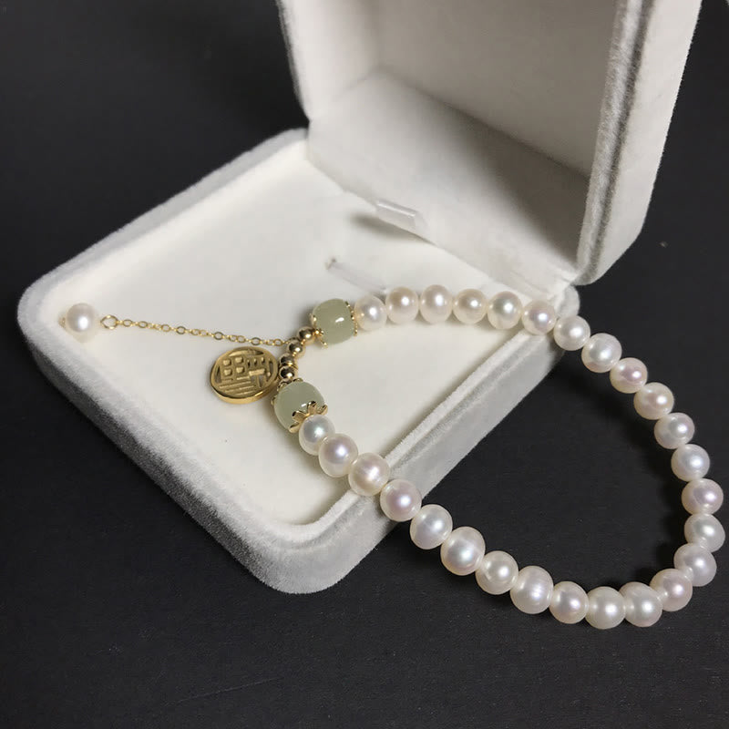 Wear FengShui Natural Pearl Hetian Jade Happiness Wisdom Bead Bracelet