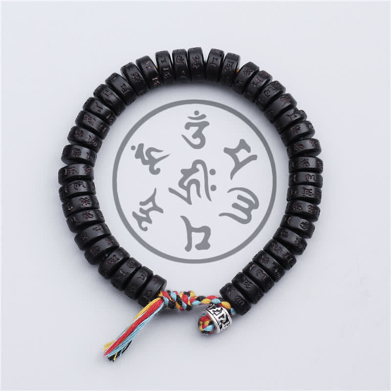 Wear FengShui Tibetan Coconut Shell Beads Engraved Om Mani Padme Hum Mantra Happiness Bracelet