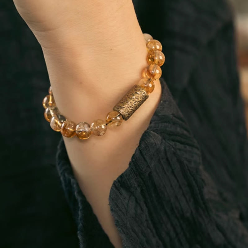 Wear FengShui Natural Citrine Crystal Brass Bead Protection Bracelet
