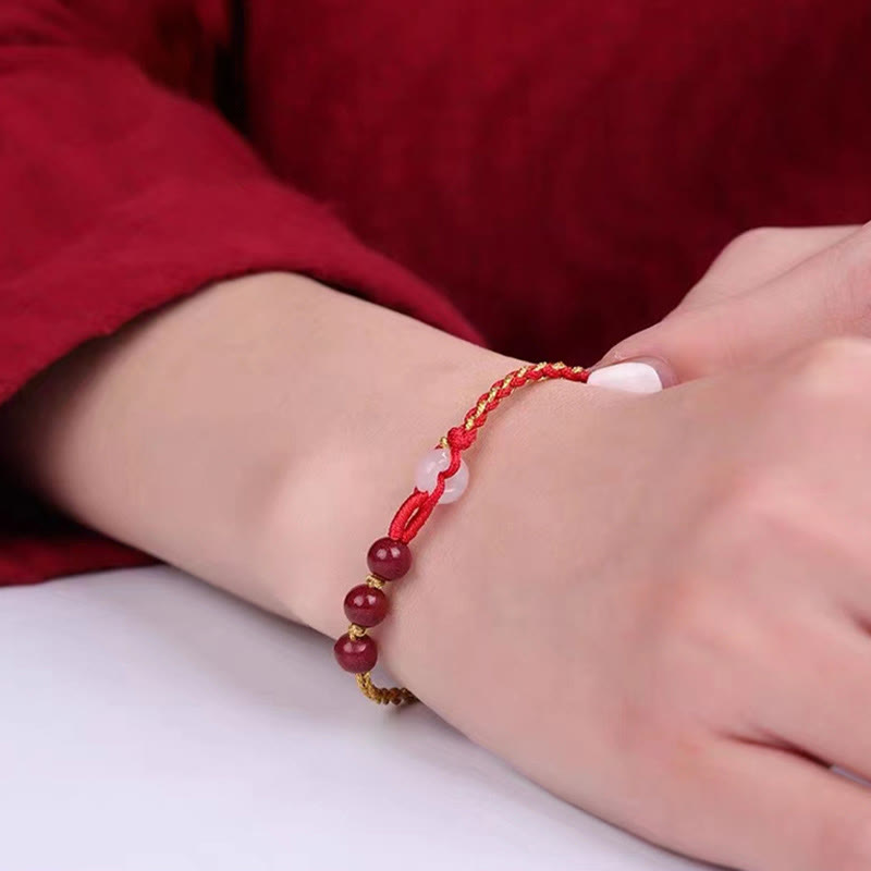 Wear FengShui Natural Cinnabar Jade Peace Buckle Blessing Bracelet