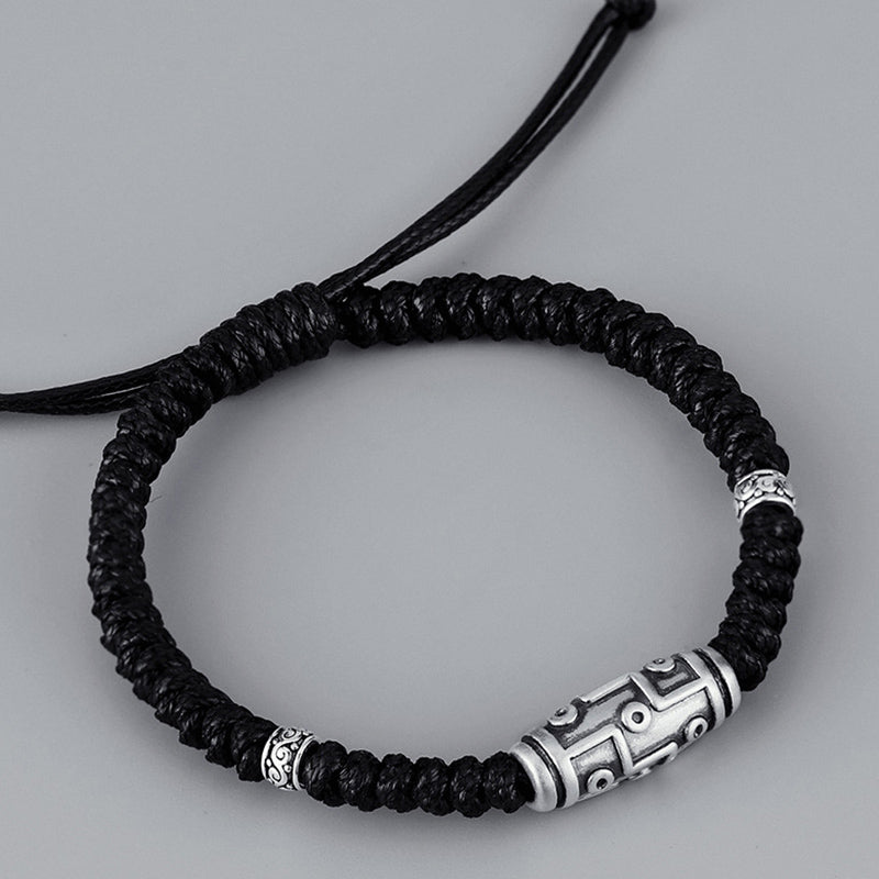 Wear FengShui 999 Sterling Silver Nine-Eye Dzi Bead Pattern Blessing Rope Bracelet