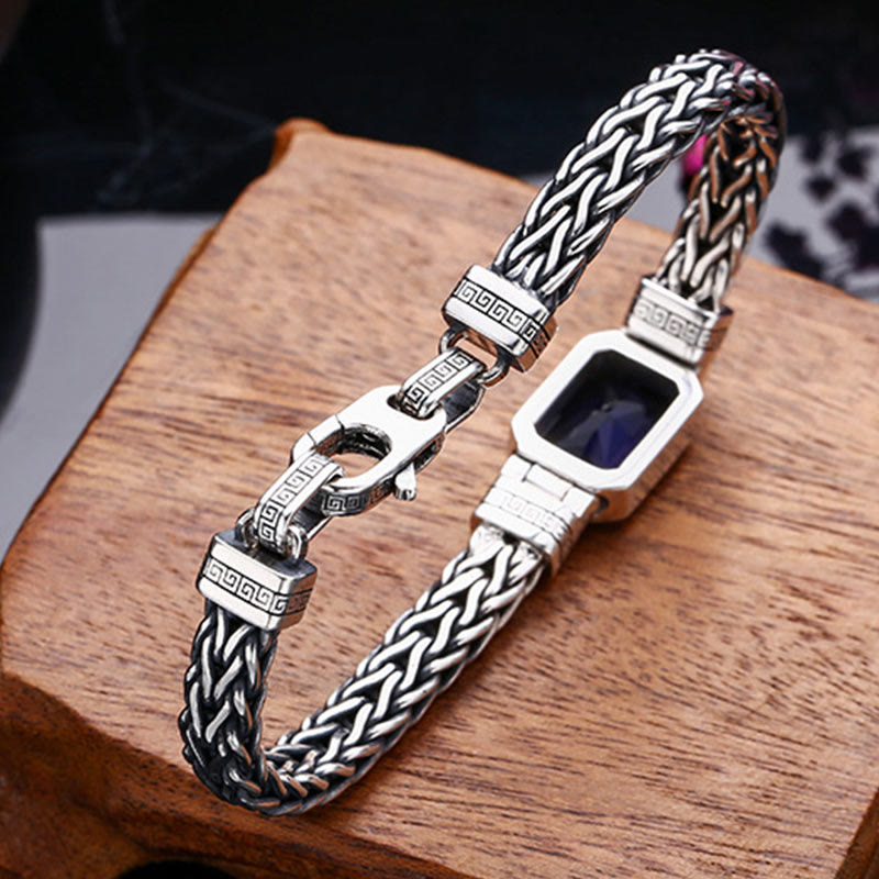 Wear FengShui Retro Blue Acrylic Dragon Keel Braided Design Healing Wealth Buckle Bracelet