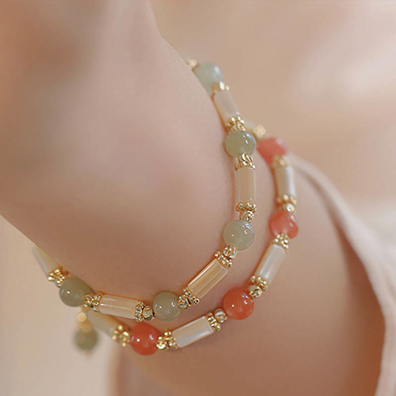 Wear FengShui Tridacna Stone Red Agate Hetian Jade Blessing Bracelet