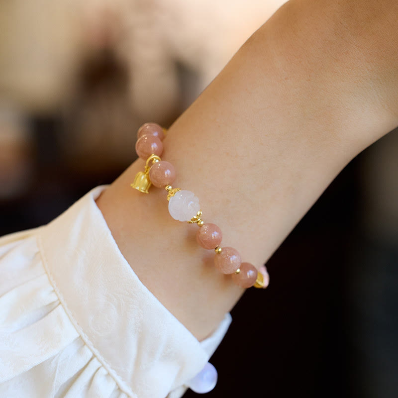Wear FengShui Sun Stone Golden Silk Jade Lily of the Valley Charm Positive Bracelet Bangle