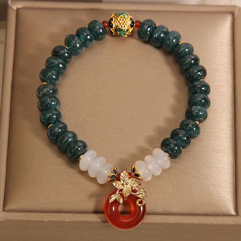 Wear FengShui Jade White Agate Red Agate Peace Buckle Abacus Beads Luck Bracelet