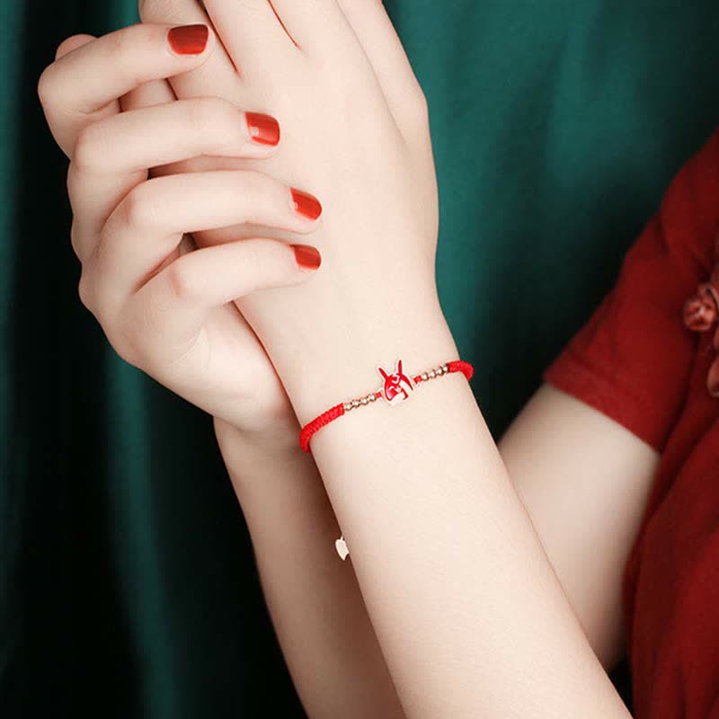 Wear FengShui 925 Sterling Silver Chinese Zodiac Luck Faith Discolor Red String Bracelet