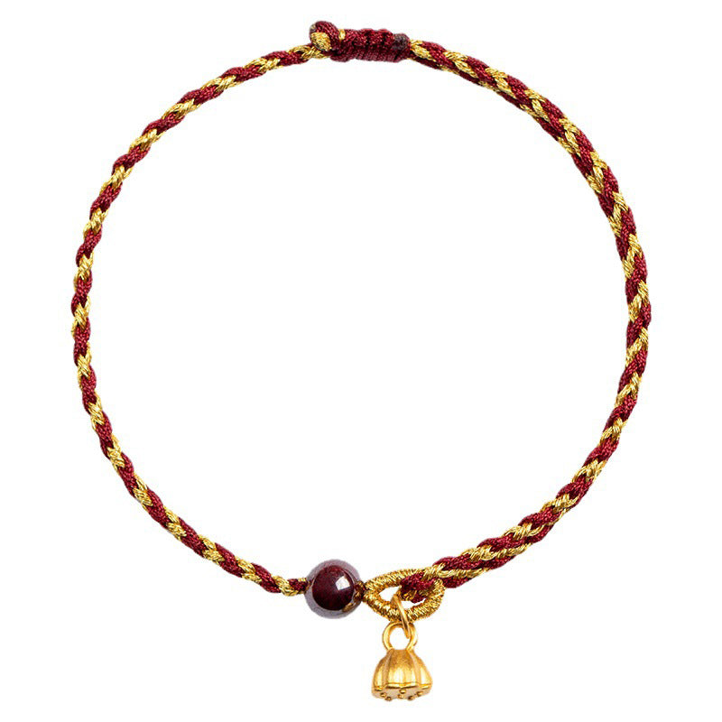 Wear FengShui Handcrafted Red Gold Rope Lotus Peace And Joy Charm Braid Bracelet