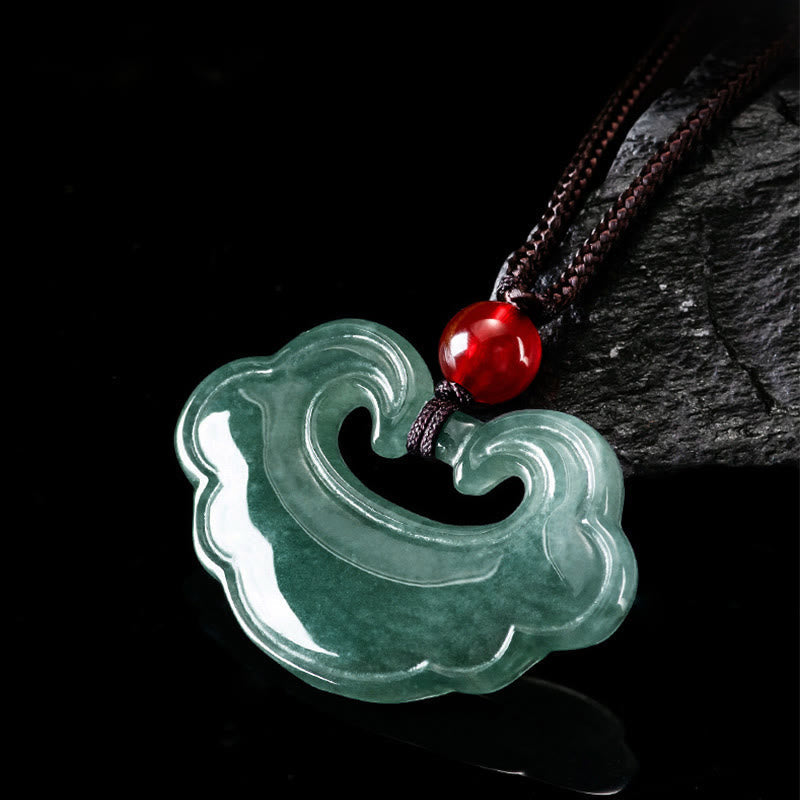 Wear FengShui Natural Green Jade Chinese Lock Charm Luck Necklace Pendant