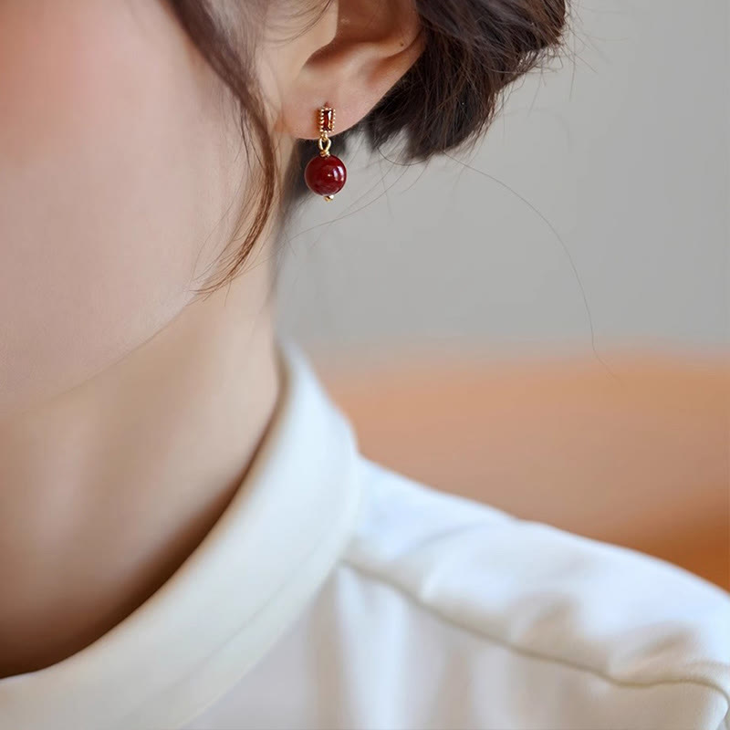 Wear FengShui 925 Sterling Silver Posts 14K Gold Filled Cinnabar Bead Zircon Calm Earrings