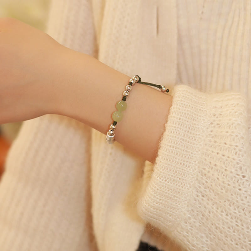 Wear FengShui 925 Sterling Silver Natural Jade Fu Character Bamboo Abundance Bracelet