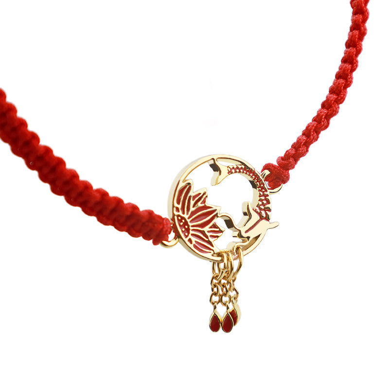 Wear FengShui Tibetan Handmade Lotus Koi Fish Lucky Red String Bracelet