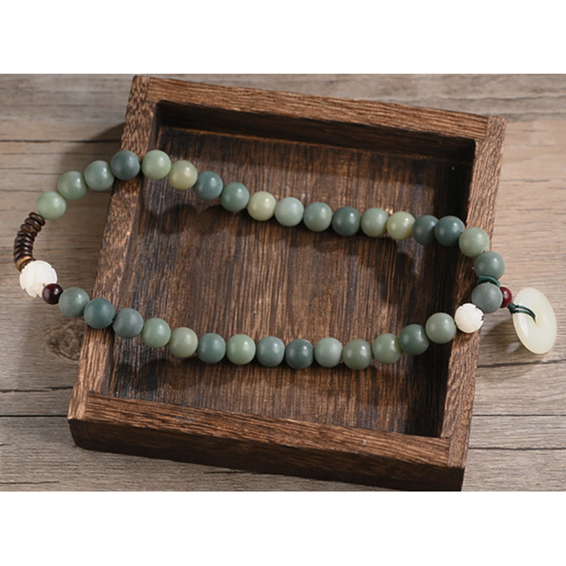 Wear FengShui Cyan Bodhi Seed Lotus Jade Peace Buckle Wisdom Double Wrap Bracelet