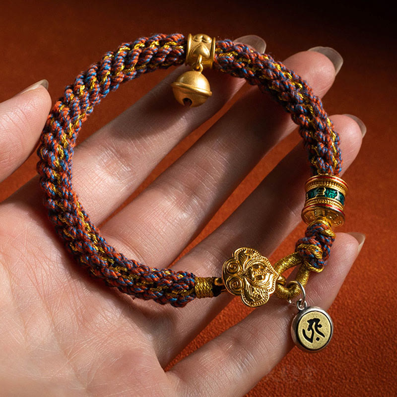 Wear FengShui 925 Sterling Silver Chinese Zodiac Natal Buddha Om Mani Padme Hum Luck Bell Braided String Bracelet
