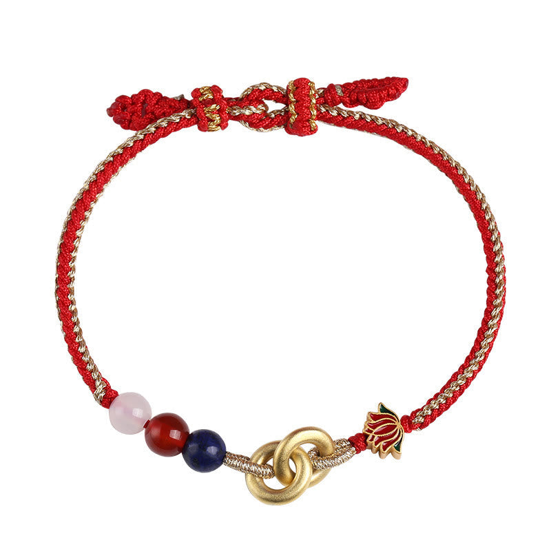 Wear FengShui 925 Sterling Silver Double Peace Buckle Lotus Auspicious Bracelet