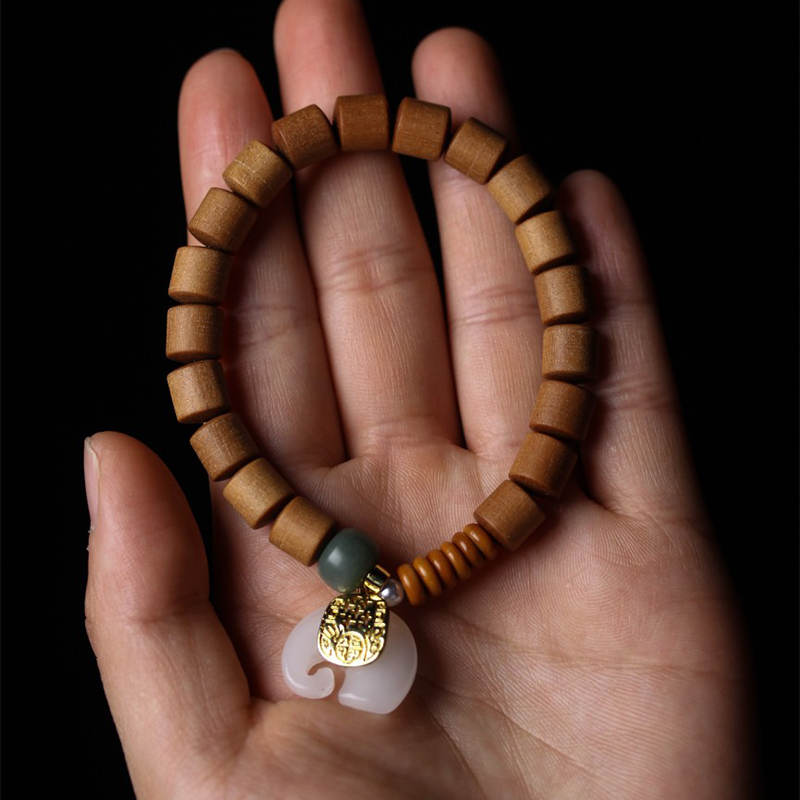 Wear FengShui Sandalwood Jade Elephant Protection Bracelet