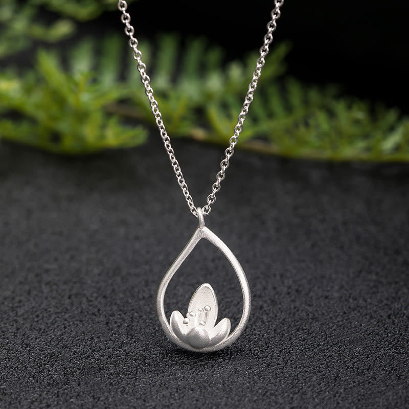 Wear FengShui 925 Sterling Silver Lotus Flower Floral Enlightenment Necklace Pendant