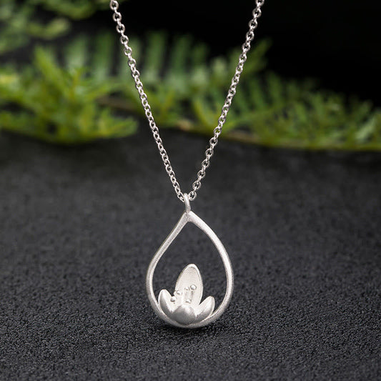 Wear FengShui 925 Sterling Silver Lotus Flower Floral Enlightenment Necklace Pendant
