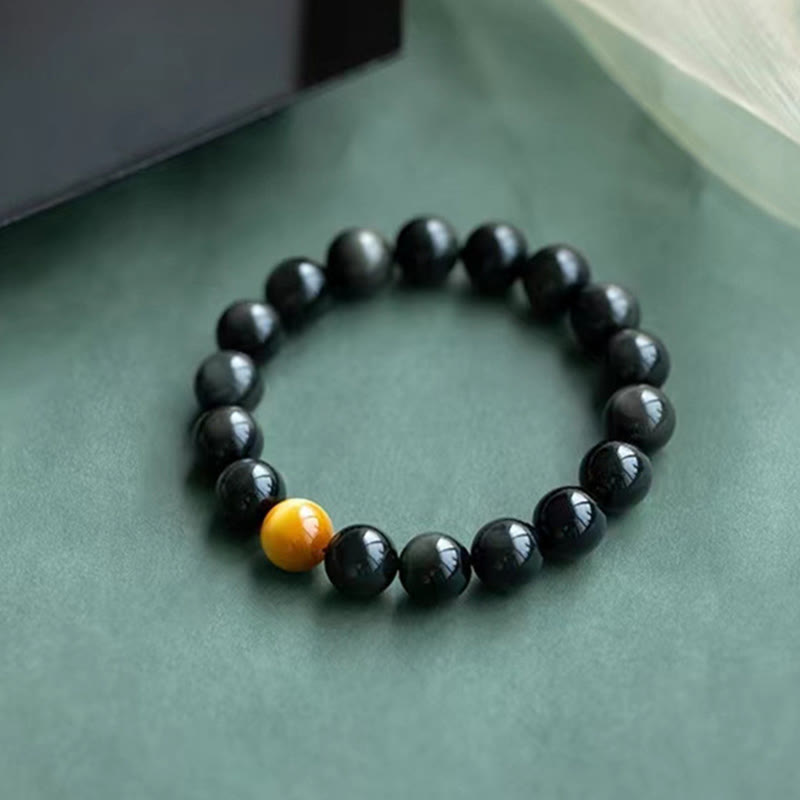Wear FengShui Natural Rainbow Obsidian Tiger Eye Positive Love Bracelet