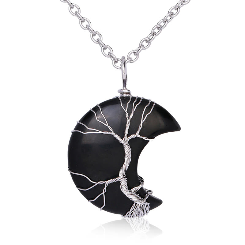 Wear FengShui Natural Quartz Crystal Moon Tree Of Life Healing Energy Necklace Pendant