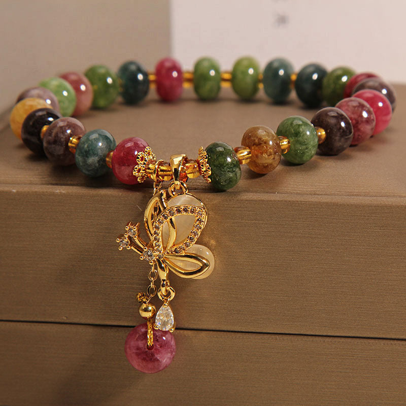 Wear FengShui Colorful Tourmaline Butterfly Charm Wisdom Bracelet