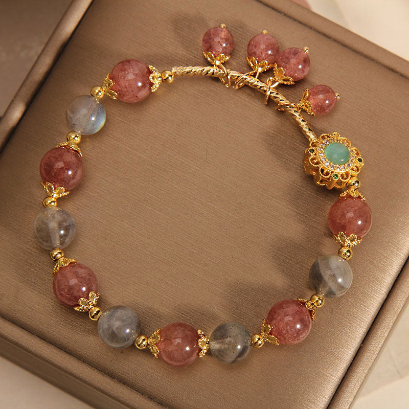 Wear FengShui Strawberry Quartz Moonstone Healing Tassel Charm Bracelet