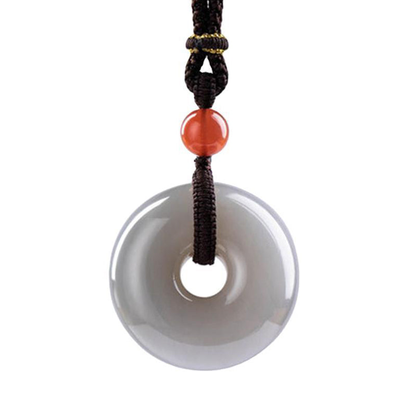Wear FengShui Natural Round Jade Gray Jade Peace Buckle Luck Necklace Pendant