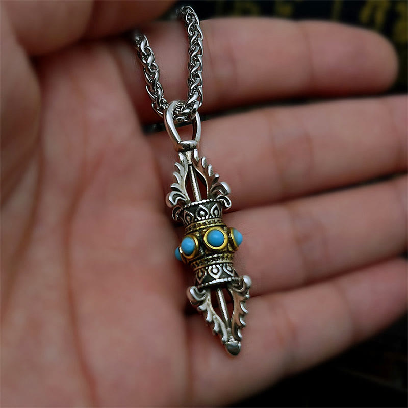 Wear FengShui Tibet Vajra Dorje Pattern Copper Luck Wealth Metal Necklace Pendant