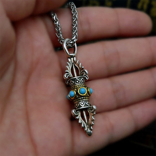 Wear FengShui Tibet Vajra Dorje Pattern Copper Luck Wealth Metal Necklace Pendant