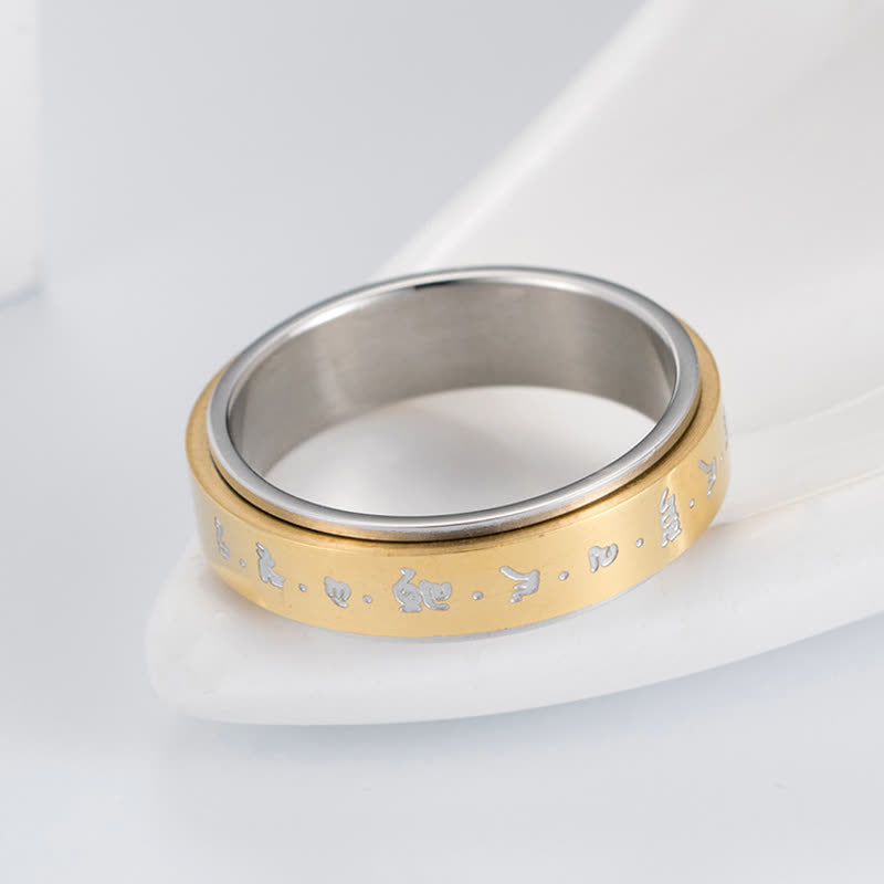 Wear FengShui Mantra Titanium Steel Balance Rotatable Ring