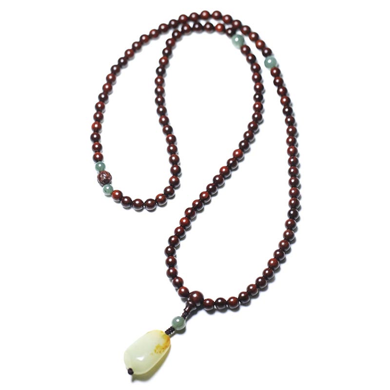 Wear FengShui Tibetan Small Leaf Red Sandalwood Jade Mala Meditation Bracelet
