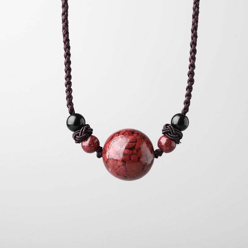 Wear FengShui Natural Cinnabar Stones Bead Blessing Necklace Pendant