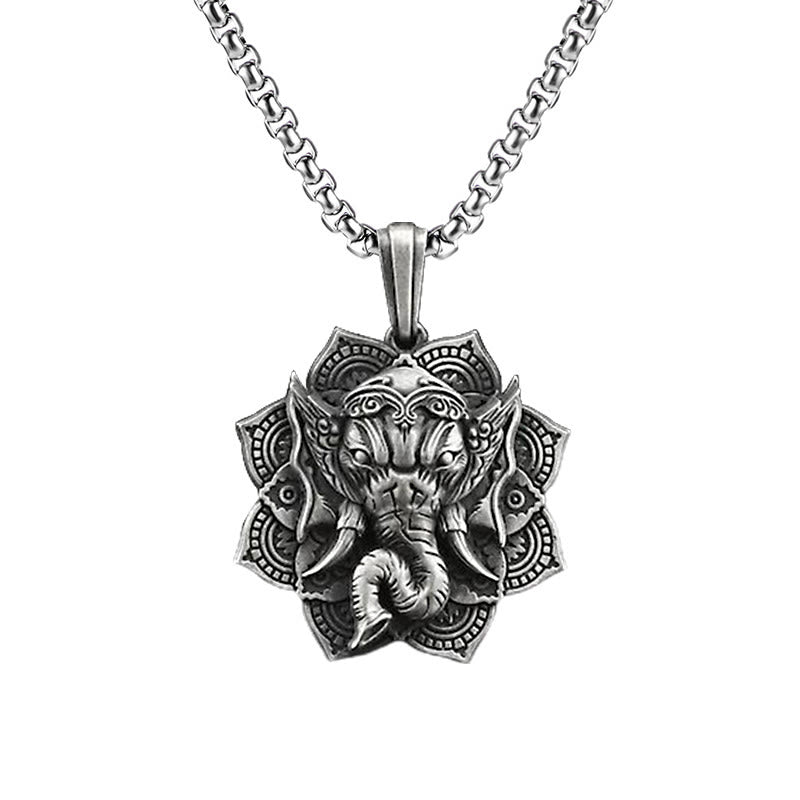 Wear FengShui Pure Tin Ganesh Ganpati Elephant Protection Amulet Necklace Pendant