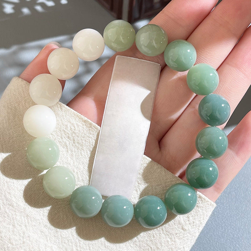 Natural Floral-Skin Jade-Like Bodhi Bead Bracelet – 12-13mm Round Beads