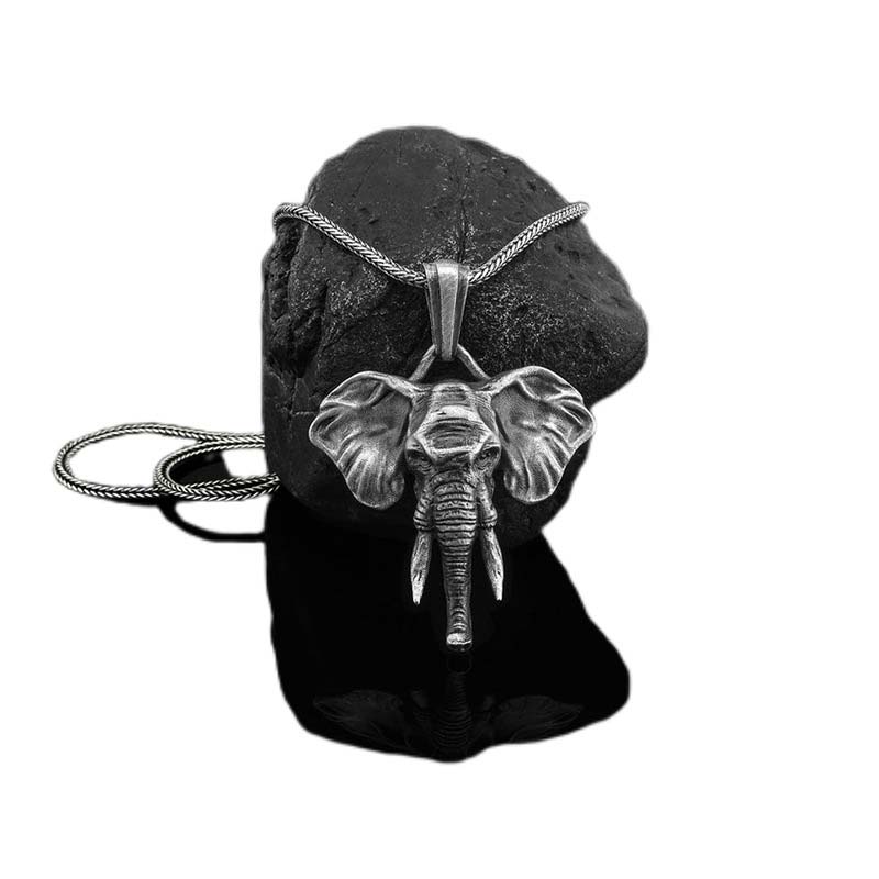 Wear FengShui Elephant Pewter Titanium Steel Strength Necklace Pendant