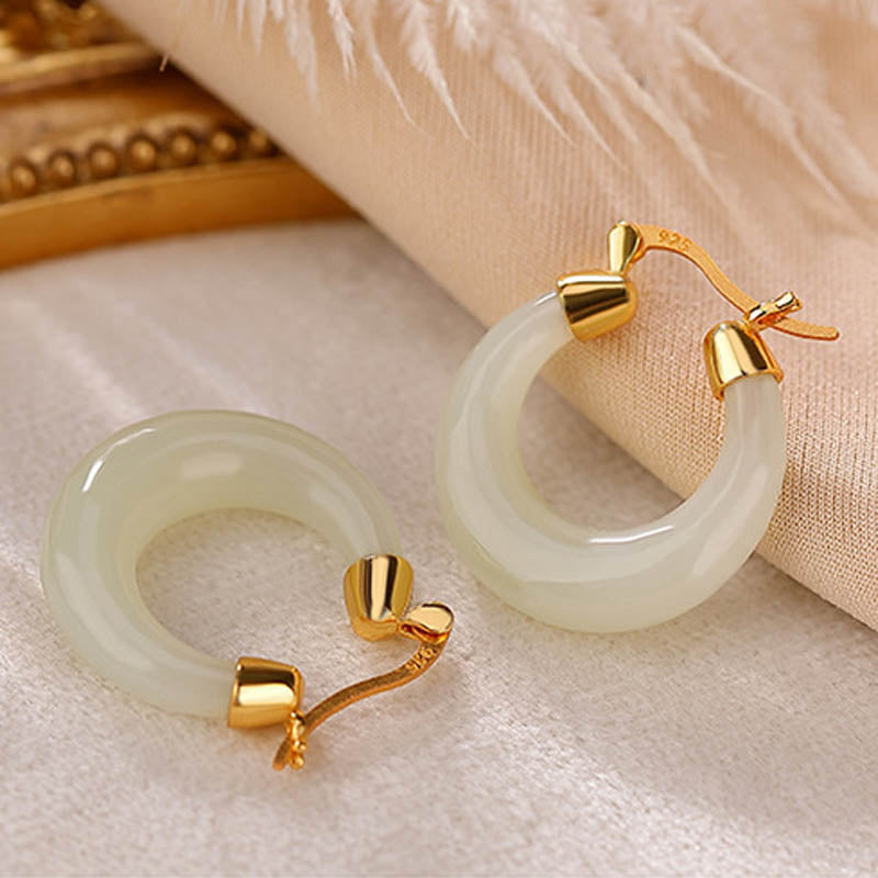 Wear FengShui Round Jade Cyan Jade Prosperity Luck Drop Earrings