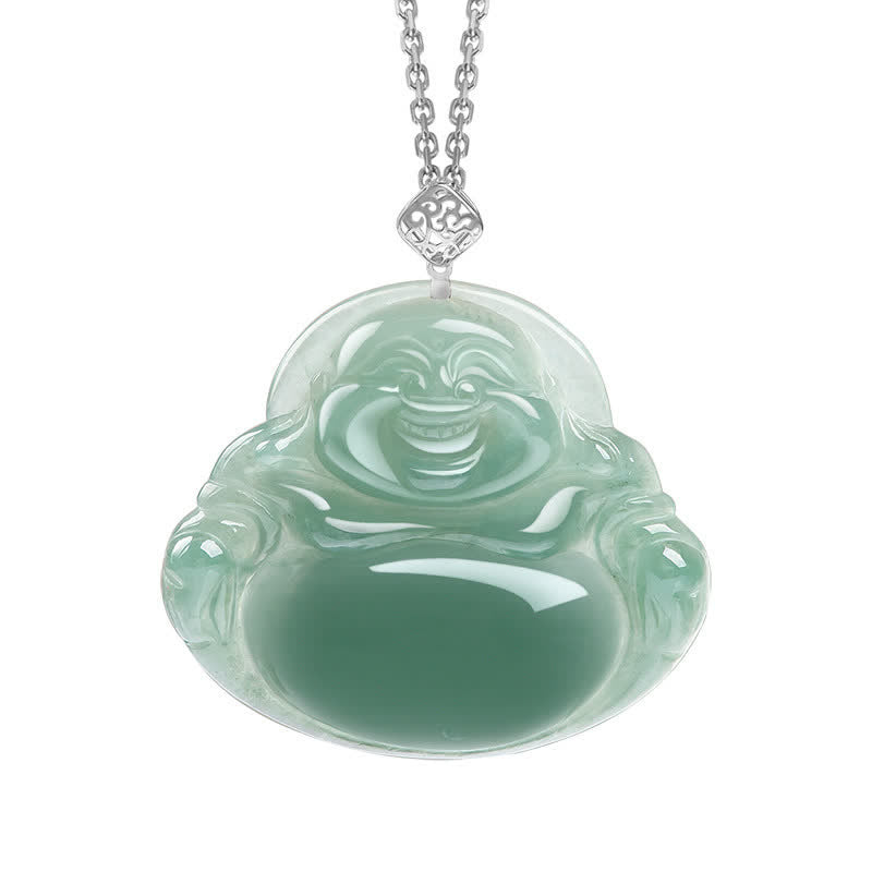 Wear FengShui Laughing Buddha Natural Jade Prosperity Abundance Necklace Pendant