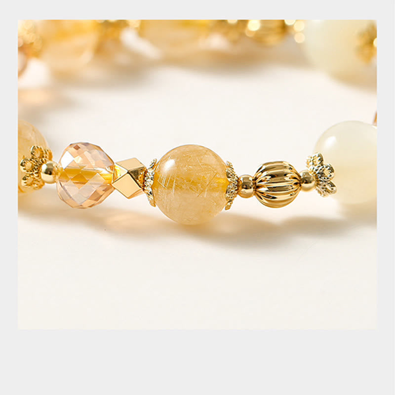 Wear FengShui 14K Gold Plated Golden Rutilated Quartz Wealth Bell Lucky Fortune Charm Bracelet