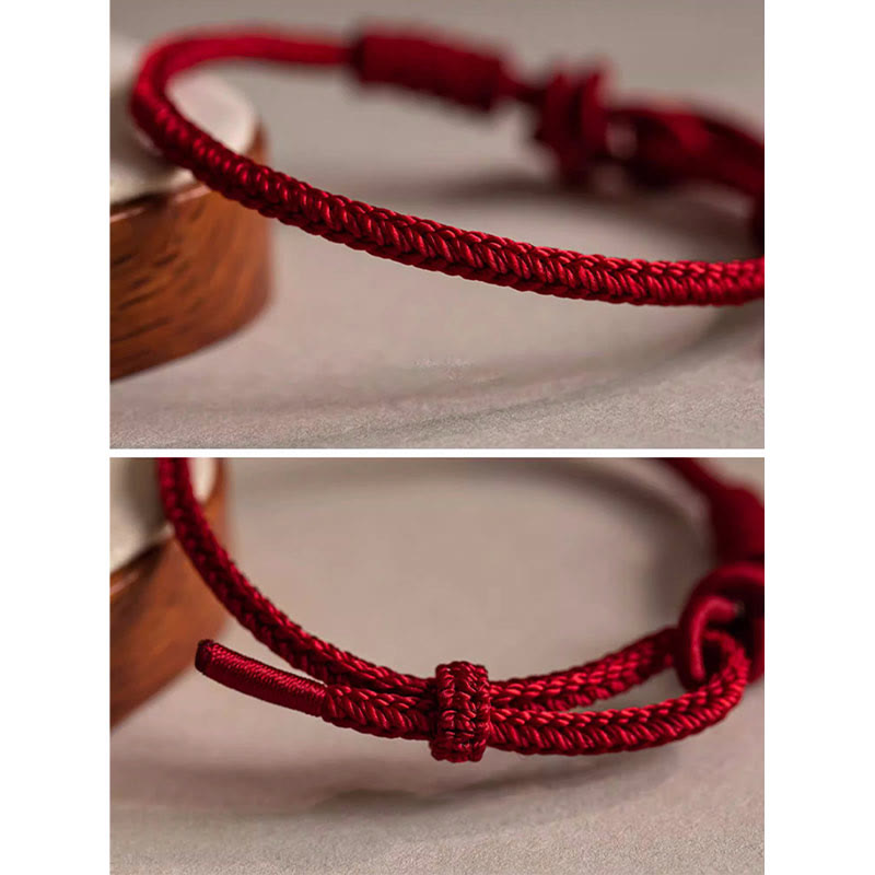 Wear FengShui Handmade Eight Thread Peace Knot Fu Character Charm Luck Happiness Red Rope Bracelet