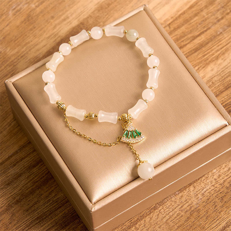 Wear FengShui Tianshan White Jade Bamboo Pattern Luck Blessing Bracelet