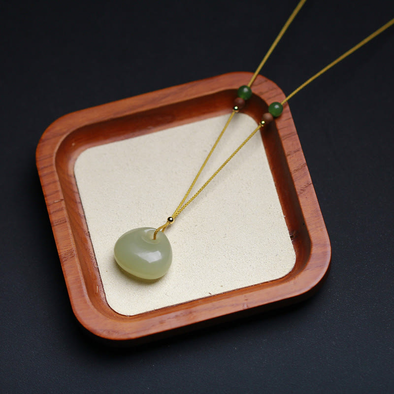 Wear FengShui Natural Hetian Jade Small Bag Pattern Prosperity String Necklace Pendant