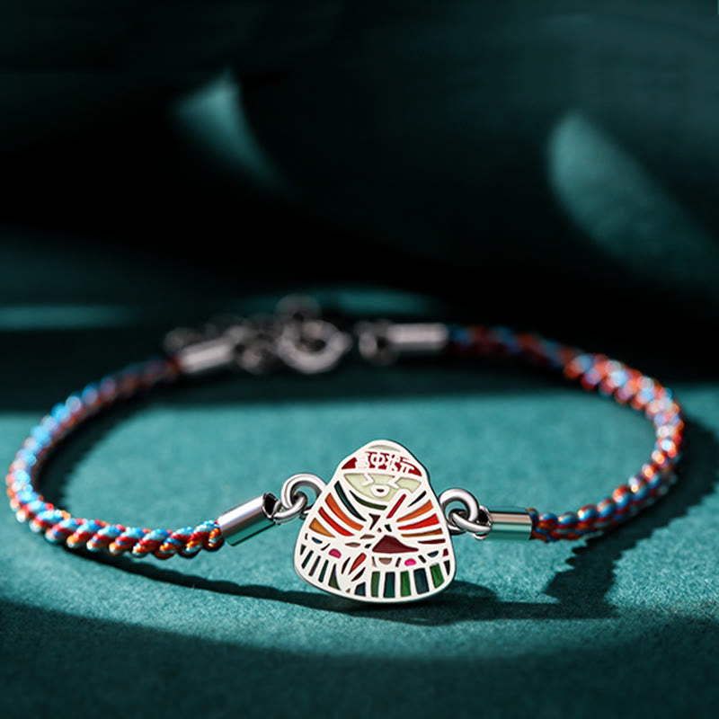 Wear FengShui 925 Sterling Silver Zongzi Pattern Luck Multicolored Handcrafted Bracelet