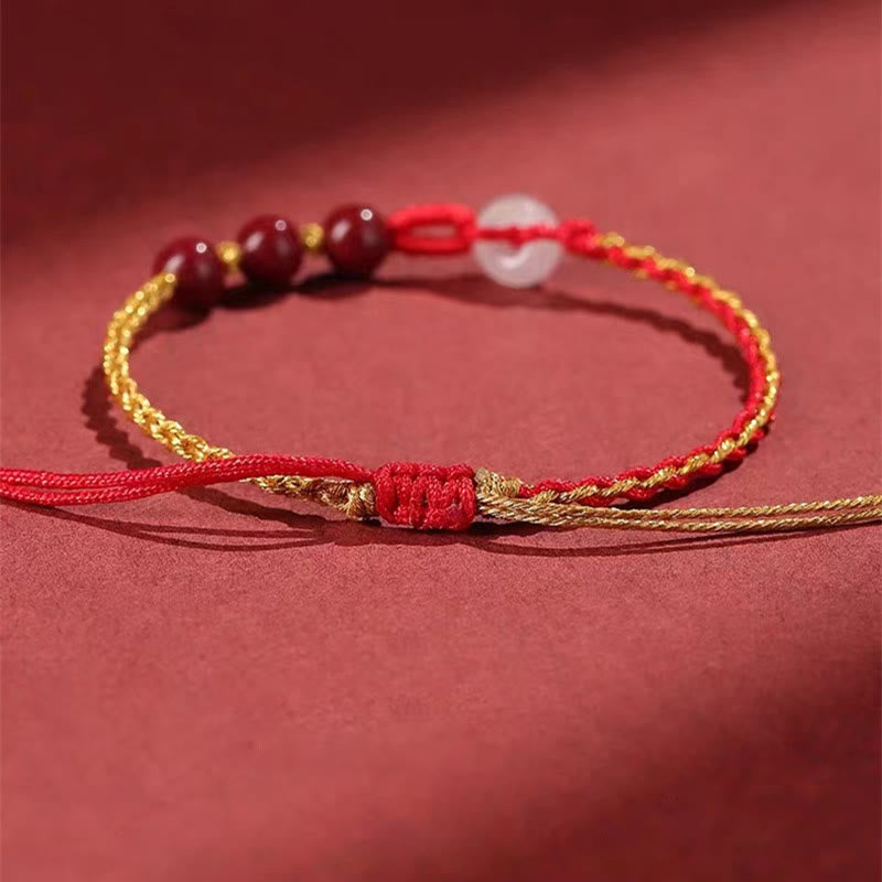 Wear FengShui Natural Cinnabar Jade Peace Buckle Blessing Bracelet