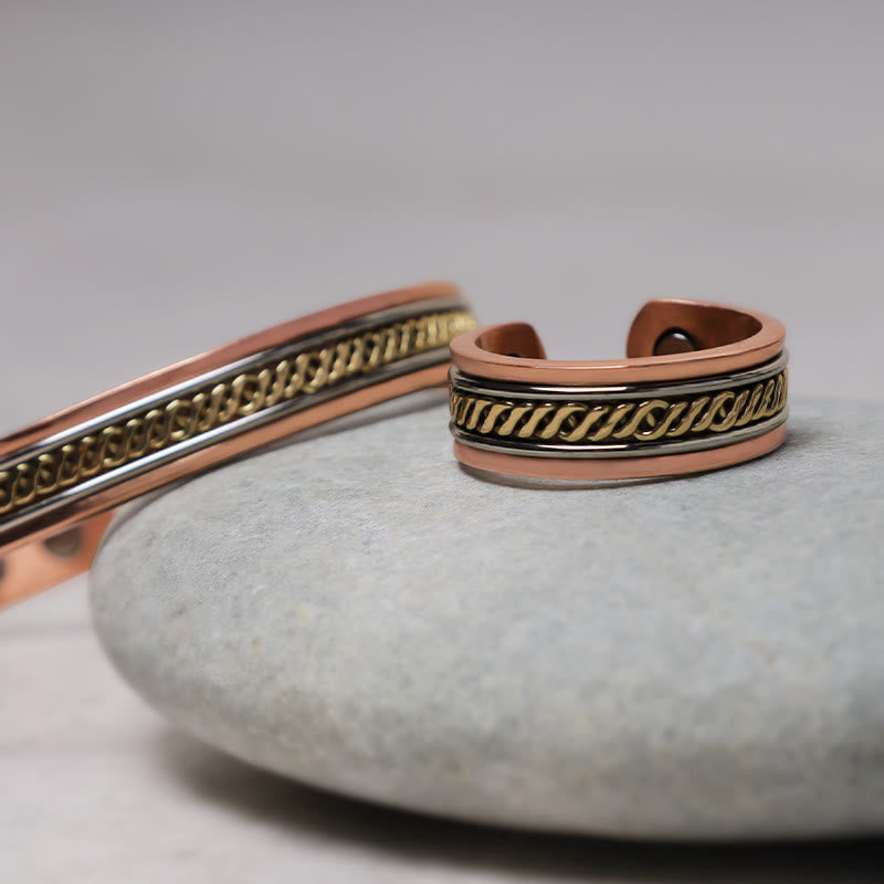 Wear FengShui Magnetic Copper Balance Adjustable Cuff Bracelet Bangle Ring